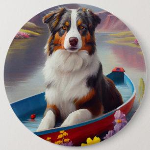 Australian Shepherd on Paddle: A Scenic Adventure Button