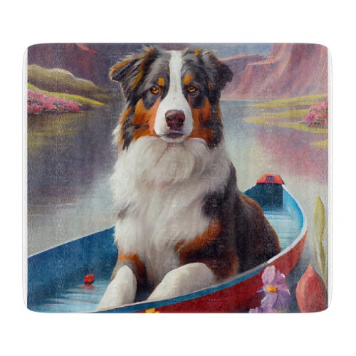 Australian Shepherd on Paddle A Scenic Adventure Cutting Board