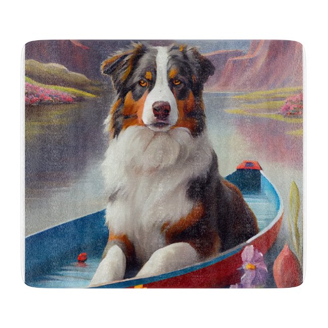 Australian Shepherd on Paddle: A Scenic Adventure Cutting Board (Front)