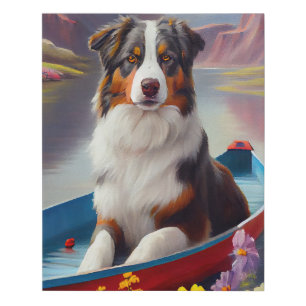 Australian Shepherd on Paddle: A Scenic Adventure Faux Canvas Print