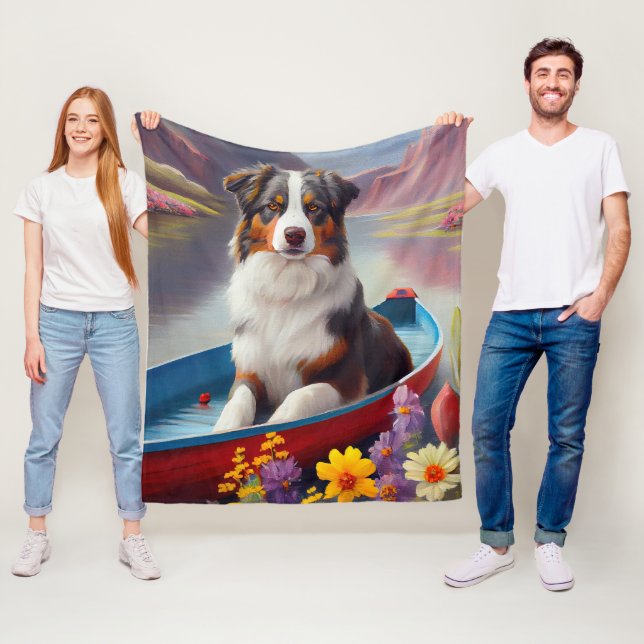 Australian Shepherd on Paddle: A Scenic Adventure Fleece Blanket (In Situ)