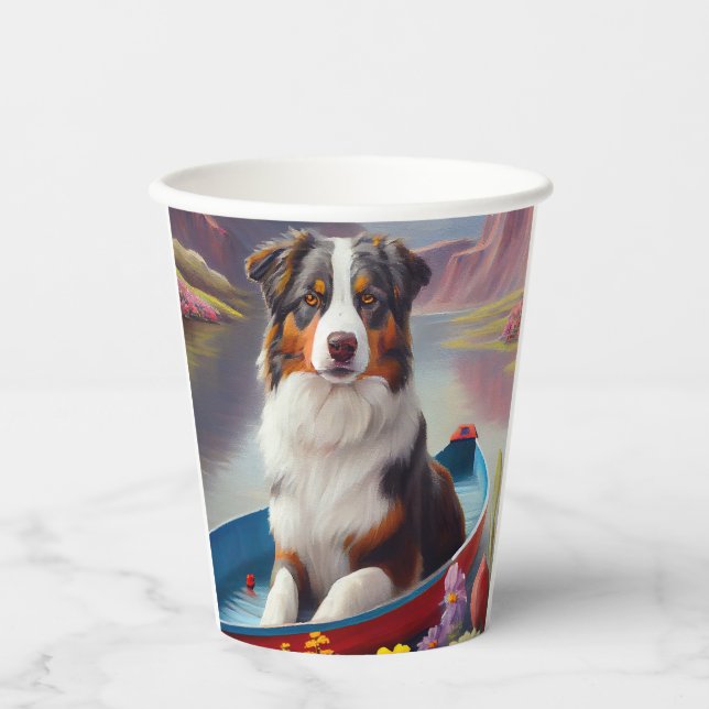 Australian Shepherd on Paddle: A Scenic Adventure Paper Cups (Front)