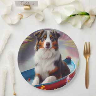 Australian Shepherd on Paddle: A Scenic Adventure Paper Plates