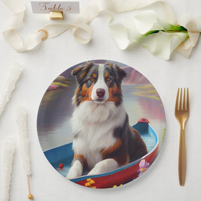 Australian Shepherd on Paddle: A Scenic Adventure Paper Plates (Wedding)