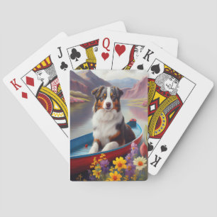Australian Shepherd on Paddle: A Scenic Adventure Poker Cards