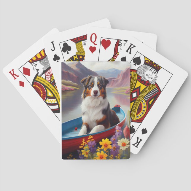 Australian Shepherd on Paddle: A Scenic Adventure Poker Cards (Back)