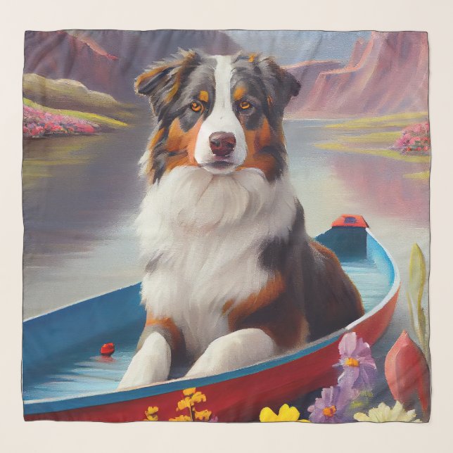 Australian Shepherd on Paddle: A Scenic Adventure Scarf (Front)