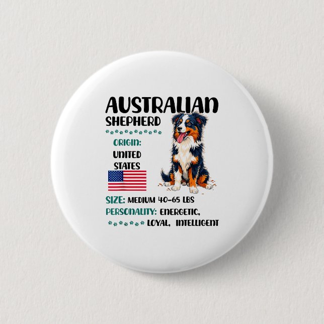 Australian Shepherd Origin Funny Aussie Dog Lover  Button (Front)