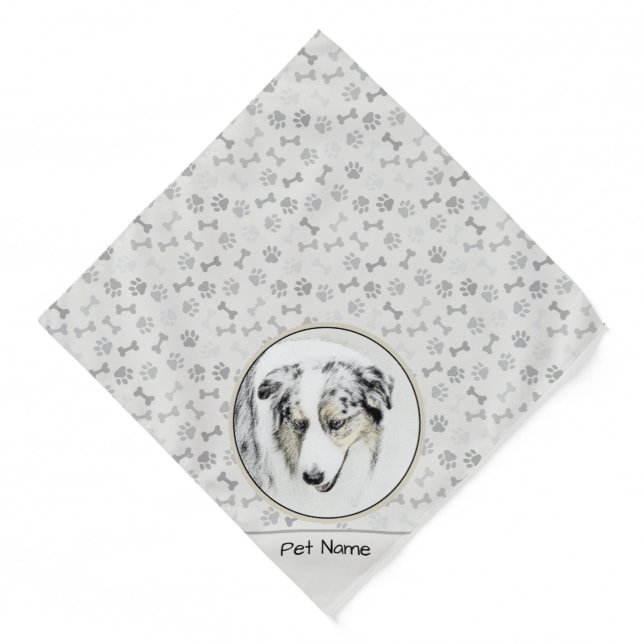 Australian Shepherd Painting Blue Merle Dog Art Bandana (Front)