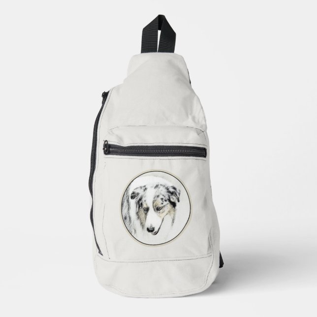 Australian Shepherd Painting Blue Merle Dog Art Sling Bag (Front)