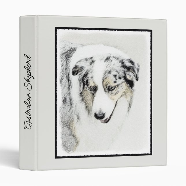 Australian Shepherd Painting - Original Dog Art 3 Ring Binder (Front/Spine)