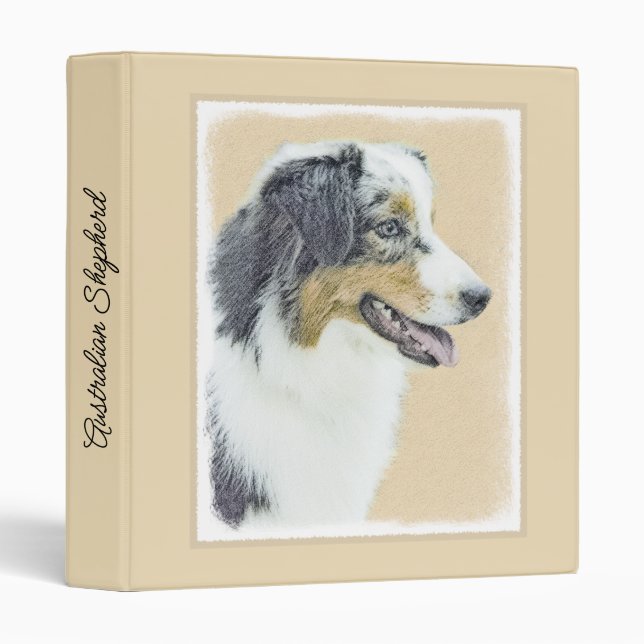 Australian Shepherd Painting - Original Dog Art 3 Ring Binder (Front/Spine)
