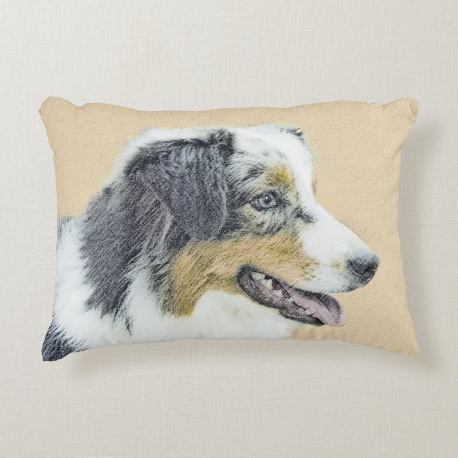 Australian Shepherd Painting - Original Dog Art Accent Pillow (Front)