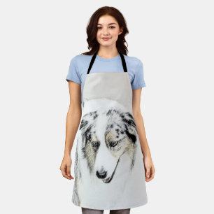 Australian Shepherd Painting - Original Dog Art Apron