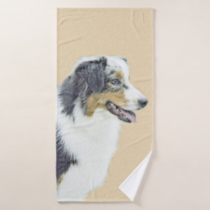 Australian Shepherd Painting - Original Dog Art Bath Towel Set
