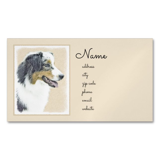 Australian Shepherd Painting - Original Dog Art Business Card Magnet (Front)