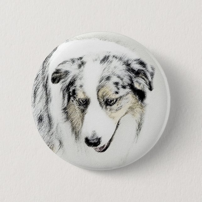 Australian Shepherd Painting - Original Dog Art Button (Front)