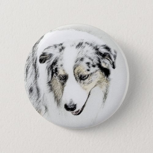 Australian Shepherd Painting _ Original Dog Art Button