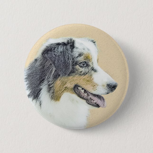 Australian Shepherd Painting - Original Dog Art Button (Front)