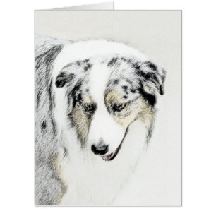 Australian Shepherd Painting - Original Dog Art Card