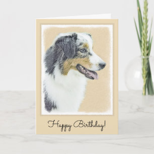 Australian Shepherd Painting - Original Dog Art Card