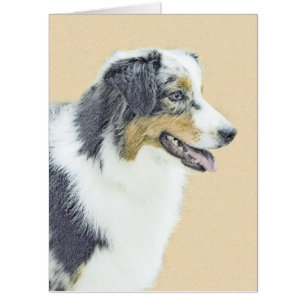 Australian Shepherd Painting - Original Dog Art Card