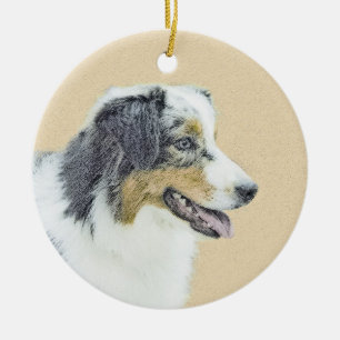 Australian Shepherd Painting - Original Dog Art Ceramic Ornament