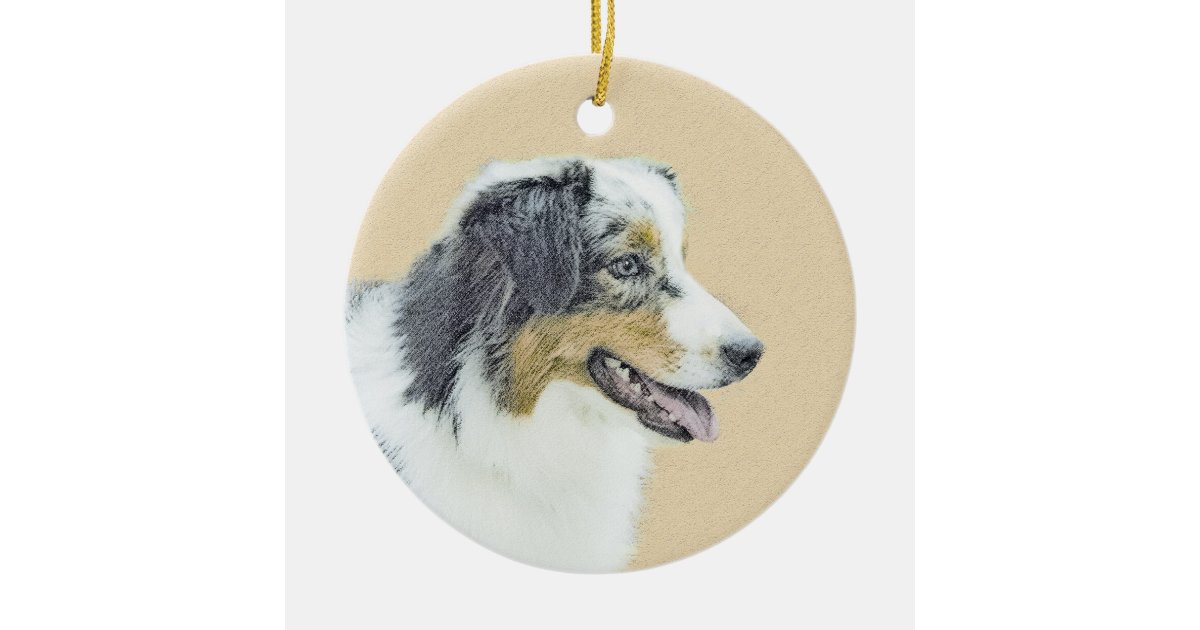 Australian Shepherd Painting Original Dog Art Ceramic Ornament