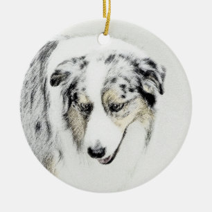 Australian Shepherd Painting - Original Dog Art Ceramic Ornament