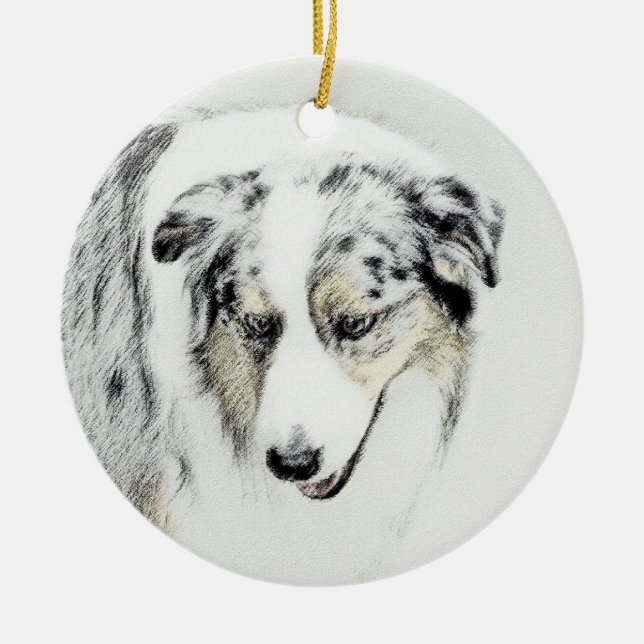Australian Shepherd Painting - Original Dog Art Ceramic Ornament (Front)
