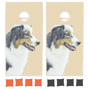 Australian Shepherd Painting - Original Dog Art Cornhole Set