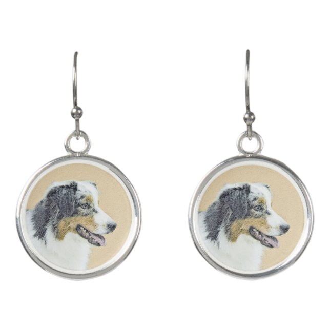 Australian Shepherd Painting - Original Dog Art Earrings (Front)