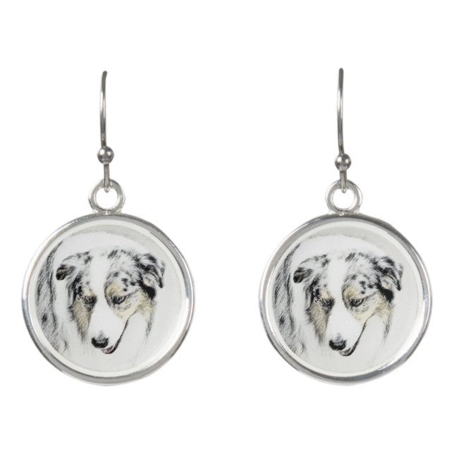 Australian Shepherd Painting - Original Dog Art Earrings (Front)