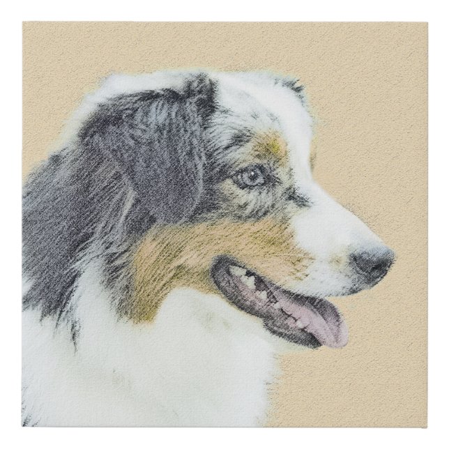 Australian Shepherd Painting - Original Dog Art Faux Canvas Print (Front)