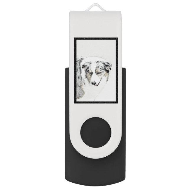 Australian Shepherd Painting - Original Dog Art Flash Drive (Front Vertical)