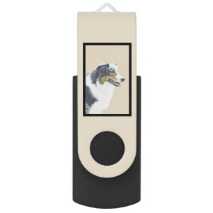 Australian Shepherd Painting - Original Dog Art Flash Drive