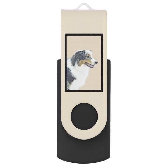 Australian Shepherd Painting - Original Dog Art Flash Drive (Back (Vertical))