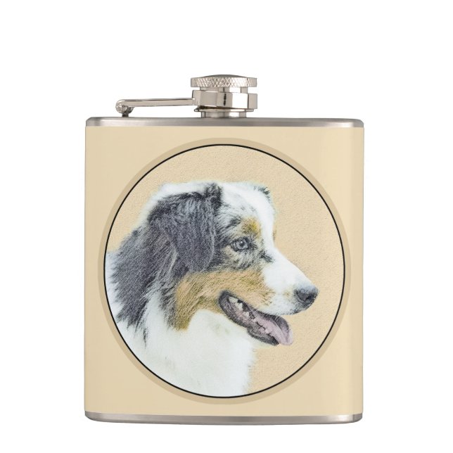 Australian Shepherd Painting - Original Dog Art Flask (Front)
