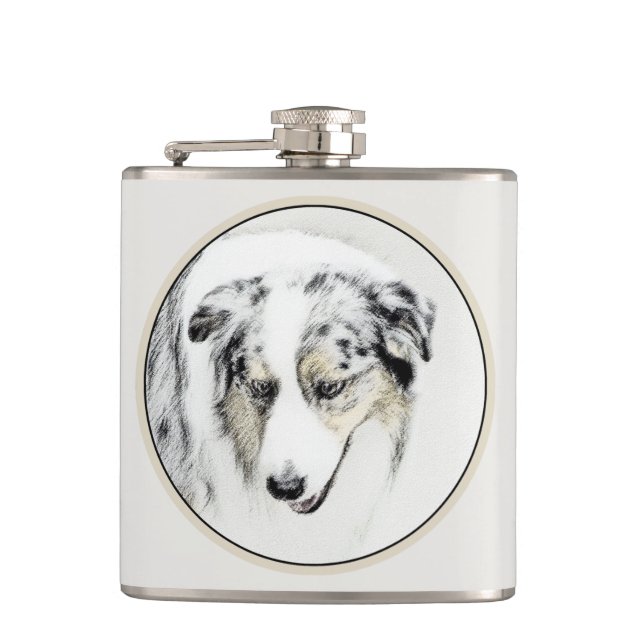 Australian Shepherd Painting - Original Dog Art Flask (Front)