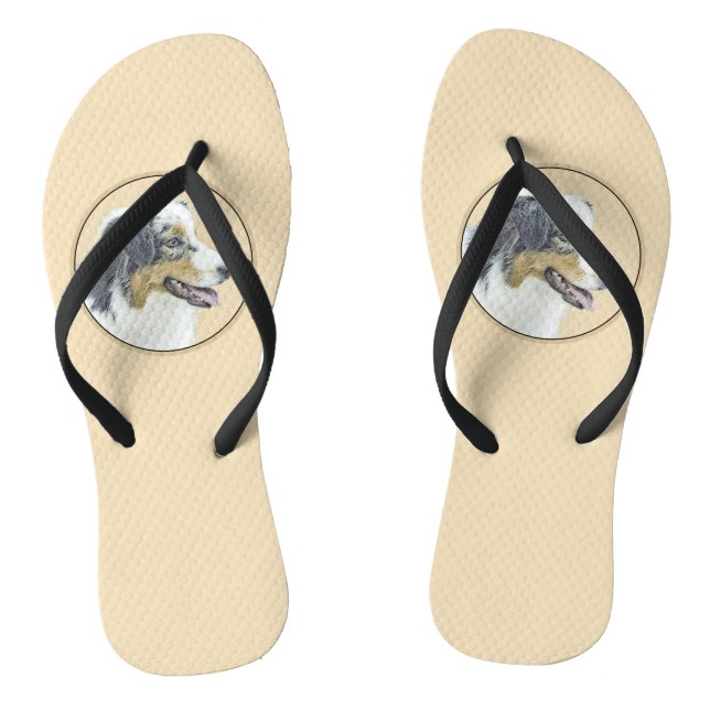 Australian Shepherd Painting - Original Dog Art Flip Flops (Footbed)