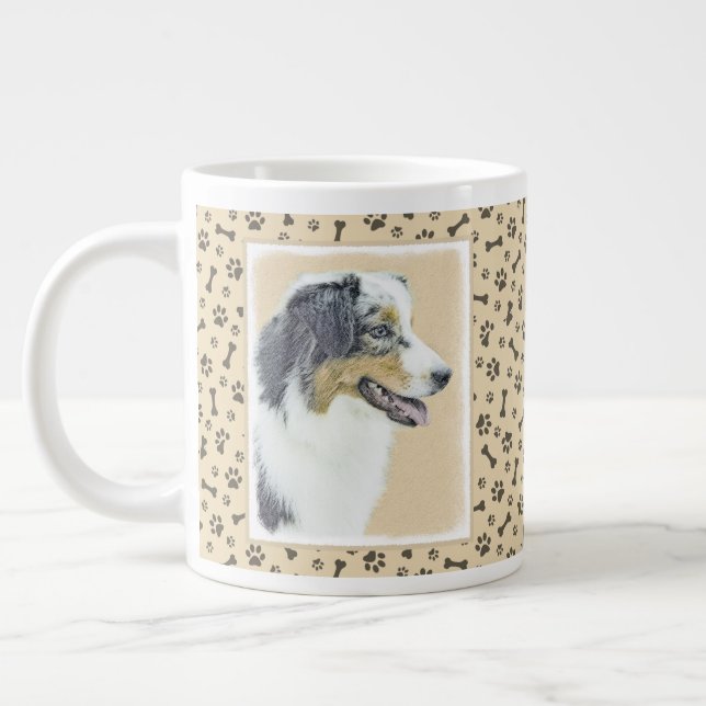 Australian Shepherd Painting - Original Dog Art Giant Coffee Mug (Left)