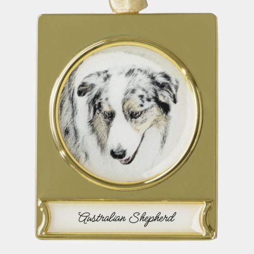 Australian Shepherd Painting _ Original Dog Art Gold Plated Banner Ornament