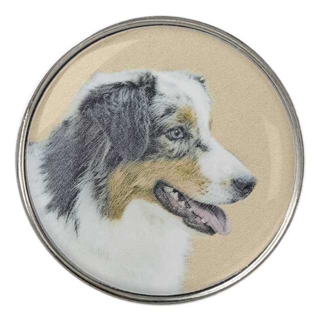 Australian Shepherd Painting - Original Dog Art Golf Ball Marker (Front)