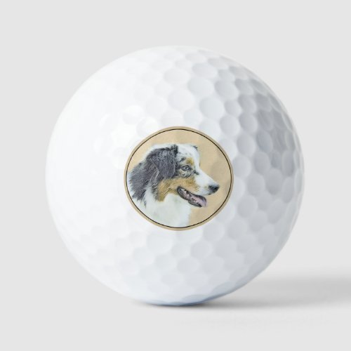 Australian Shepherd Painting _ Original Dog Art Golf Balls