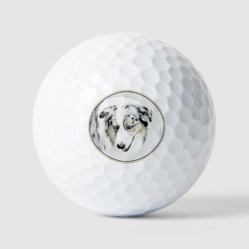 Australian Shepherd Painting _ Original Dog Art Golf Balls