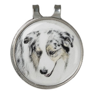 Australian Shepherd Painting - Original Dog Art Golf Hat Clip