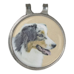 Australian Shepherd Painting - Original Dog Art Golf Hat Clip