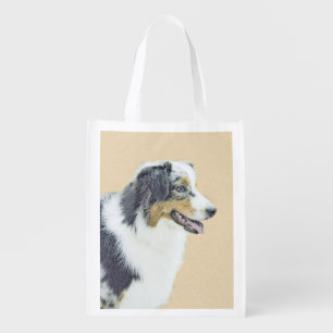 Australian Shepherd Painting - Original Dog Art Grocery Bag