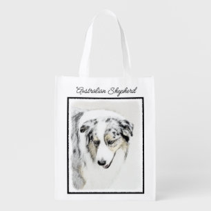 Australian Shepherd Painting - Original Dog Art Grocery Bag