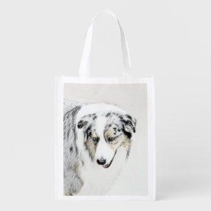 Australian Shepherd Painting - Original Dog Art Grocery Bag